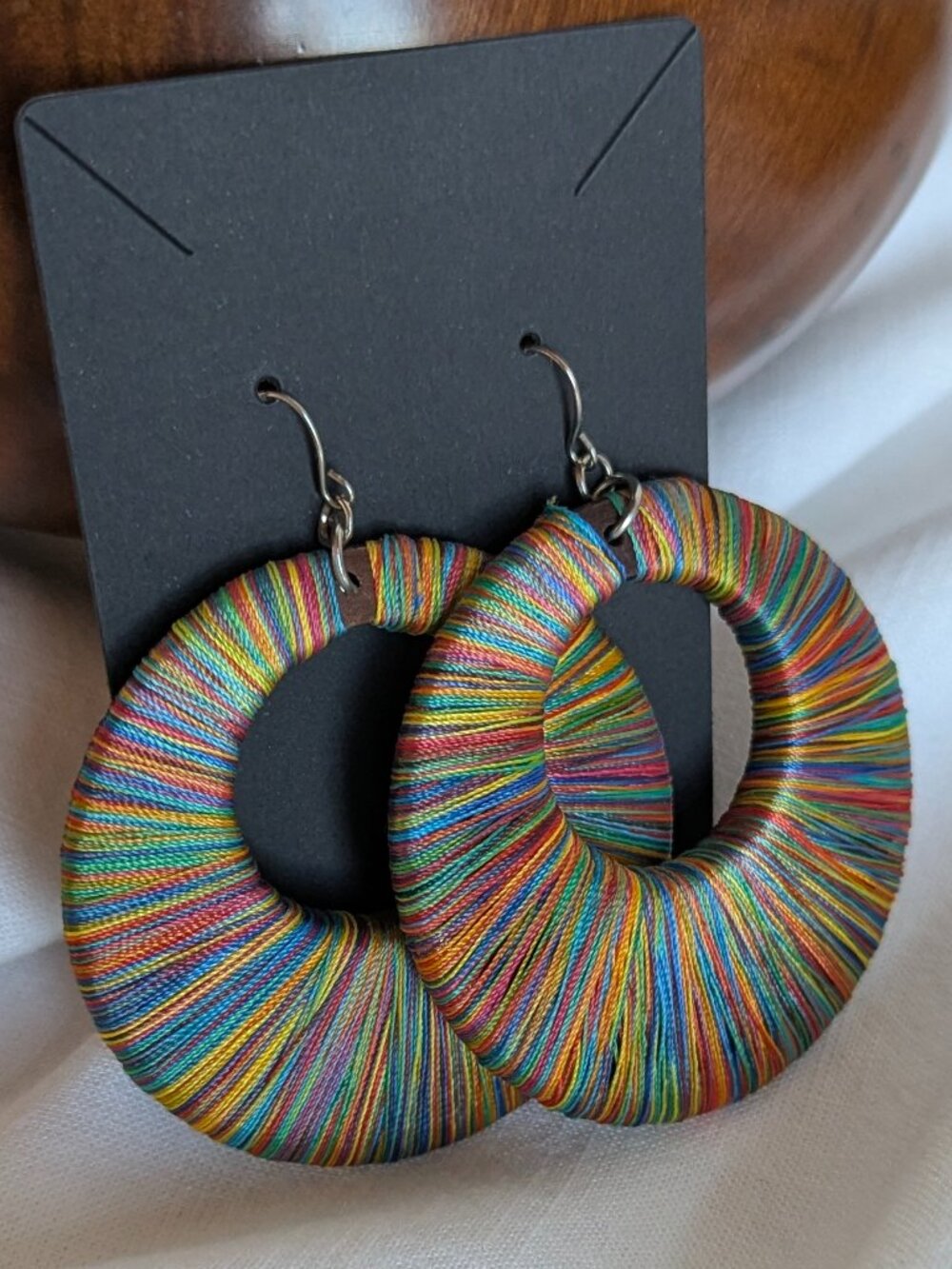 Multi-Colored Thread Wrapped Drop Earrings